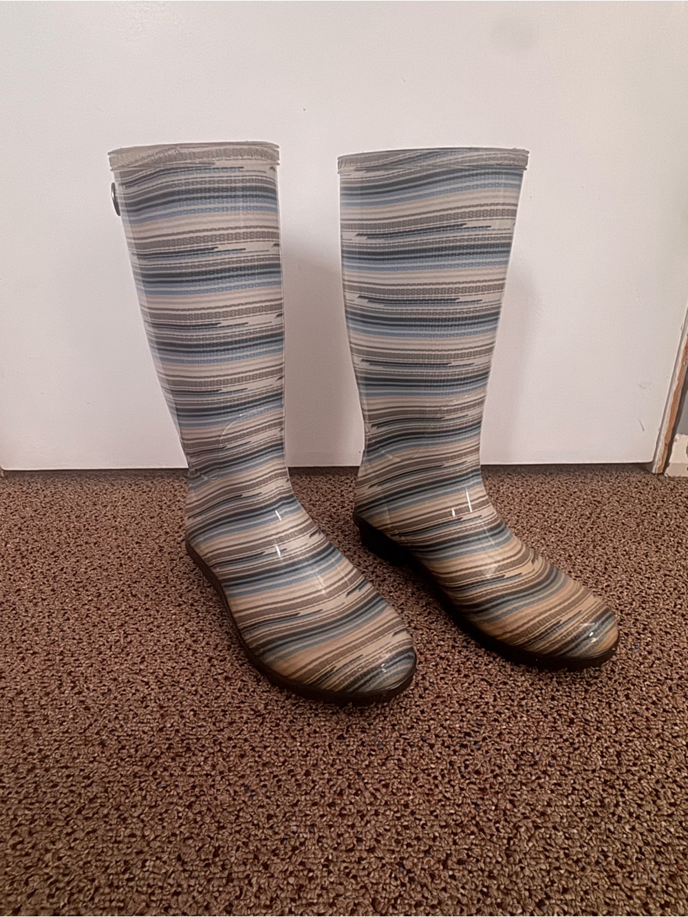 UGG Striped Blue and Tan Knee-High Rain Boots